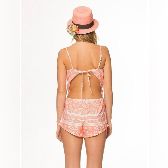 NWT Lagaci French Maverick Aztec Print Open Back Blue Strappy Romper Large - Picture 10 of 13